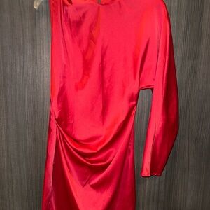 Zara Red Ruched One Shoulder Cocktail Dress